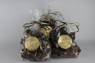 Chocolate Coated Caramel Corn with Cashews, Peanuts, and Coconut