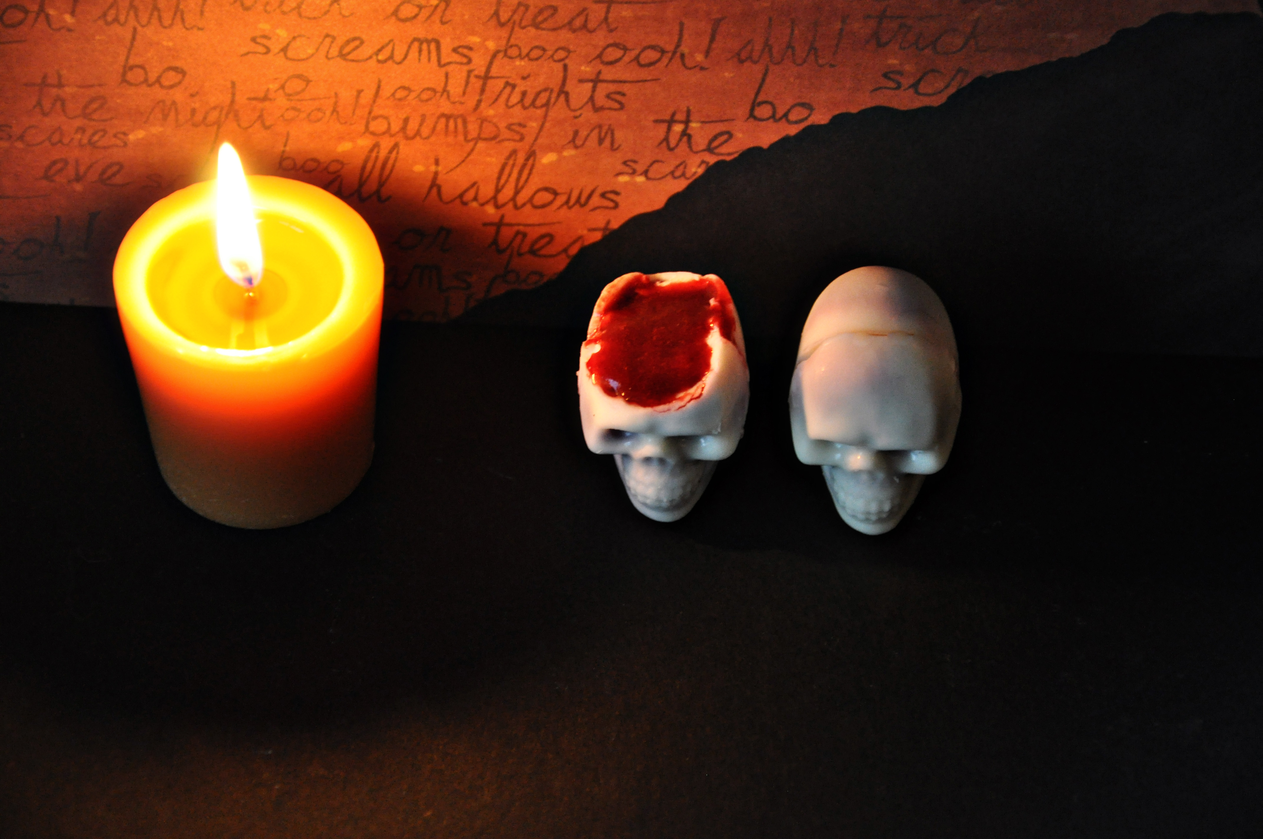 White Chocolate Skulls with Mixed Berry Coulis