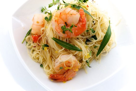 Capellini with Olive Oil Poached Shrimp, Fresh Herbs & Lemon 