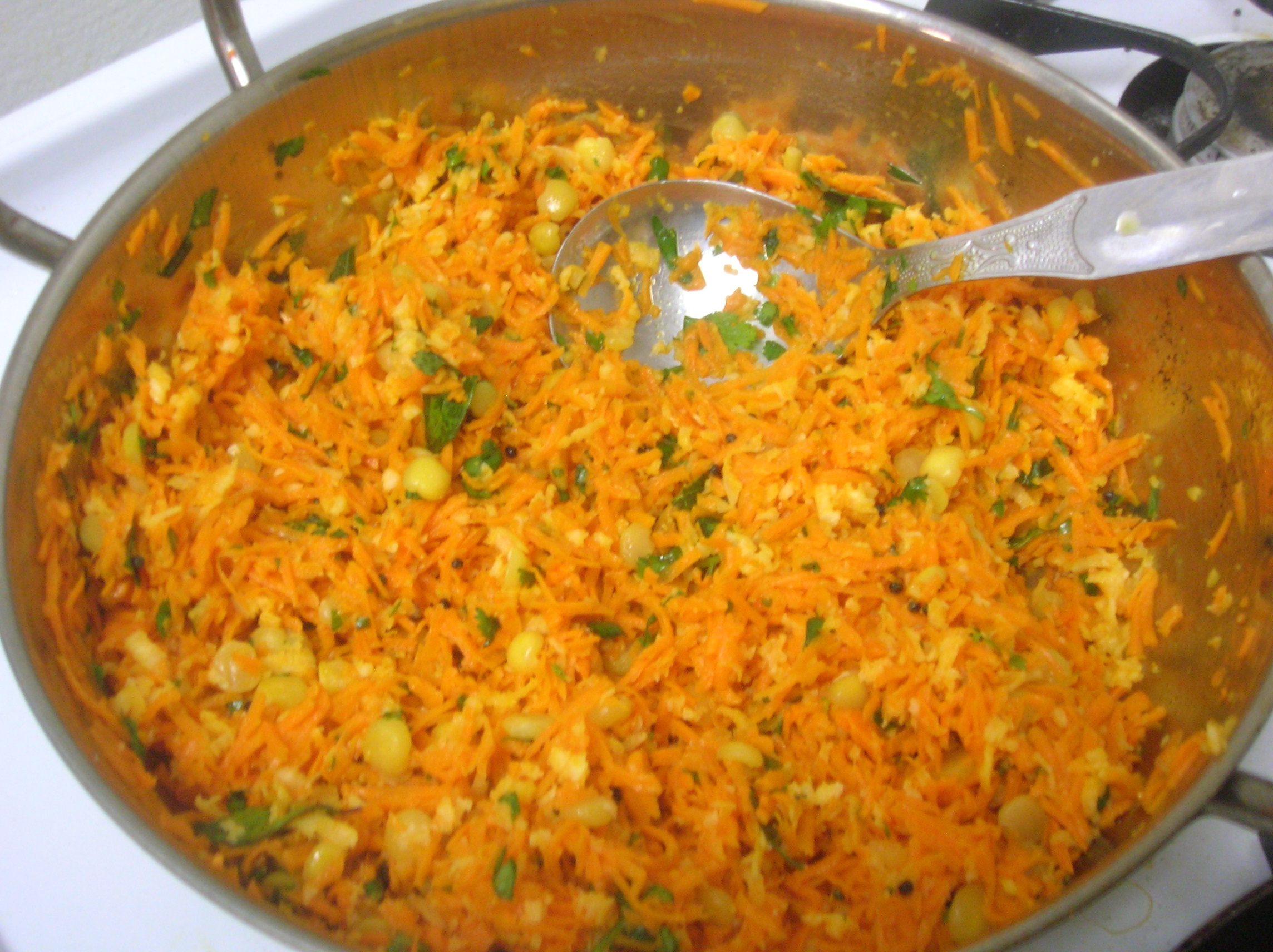 carrot salad with coconut, cilantro and lentils
