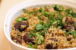 Sumptuous Beef & Rice Casserole with Raw Mango Salad