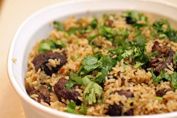 Sumptuous Beef & Rice Casserole with Raw Mango Salad