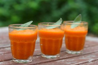 Creamy carrot soup with brown butter and sage