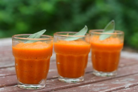 Creamy carrot soup with brown butter and sage