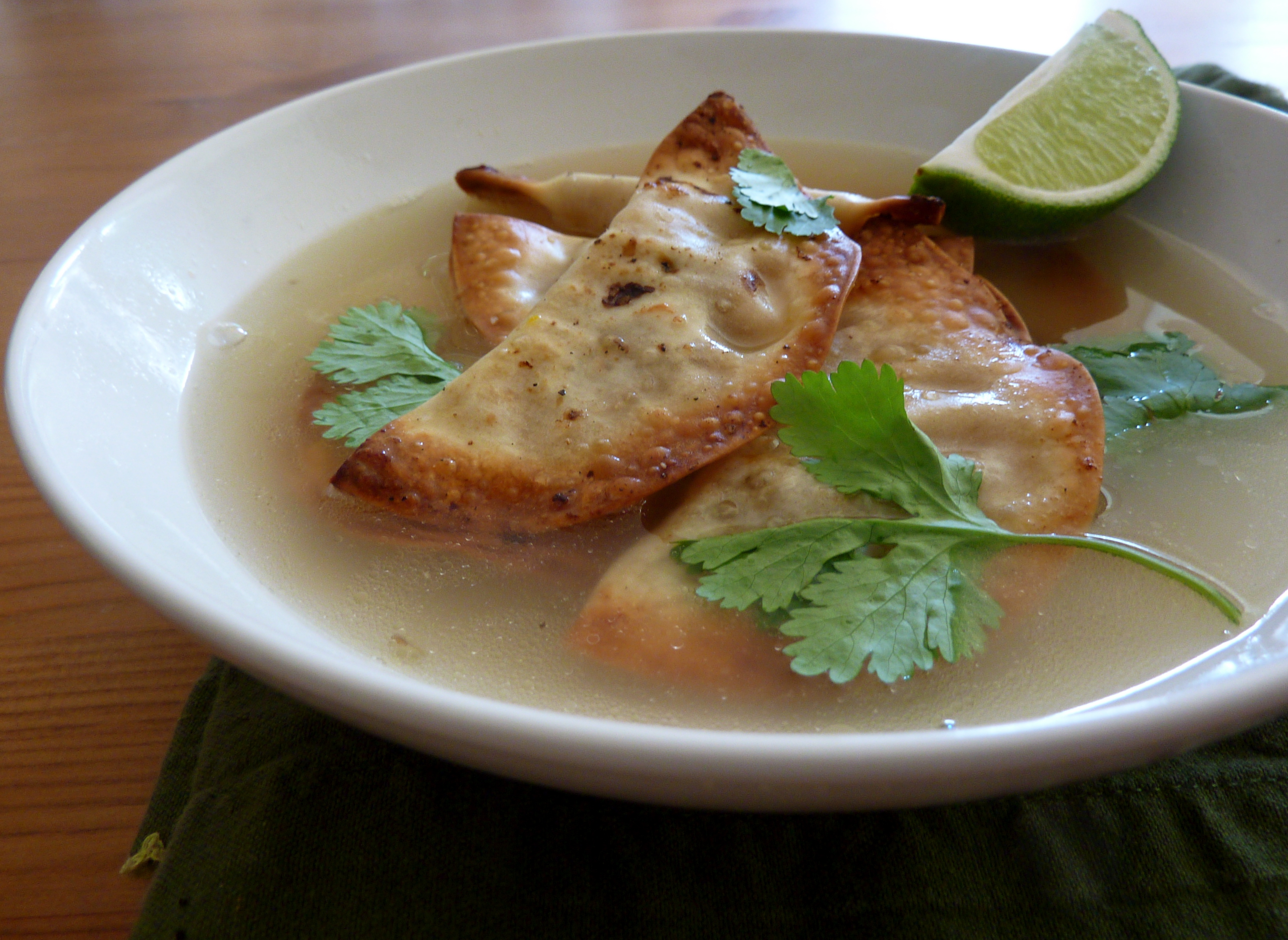 Crispy Butternut Ravioli in Jalapeno Broth