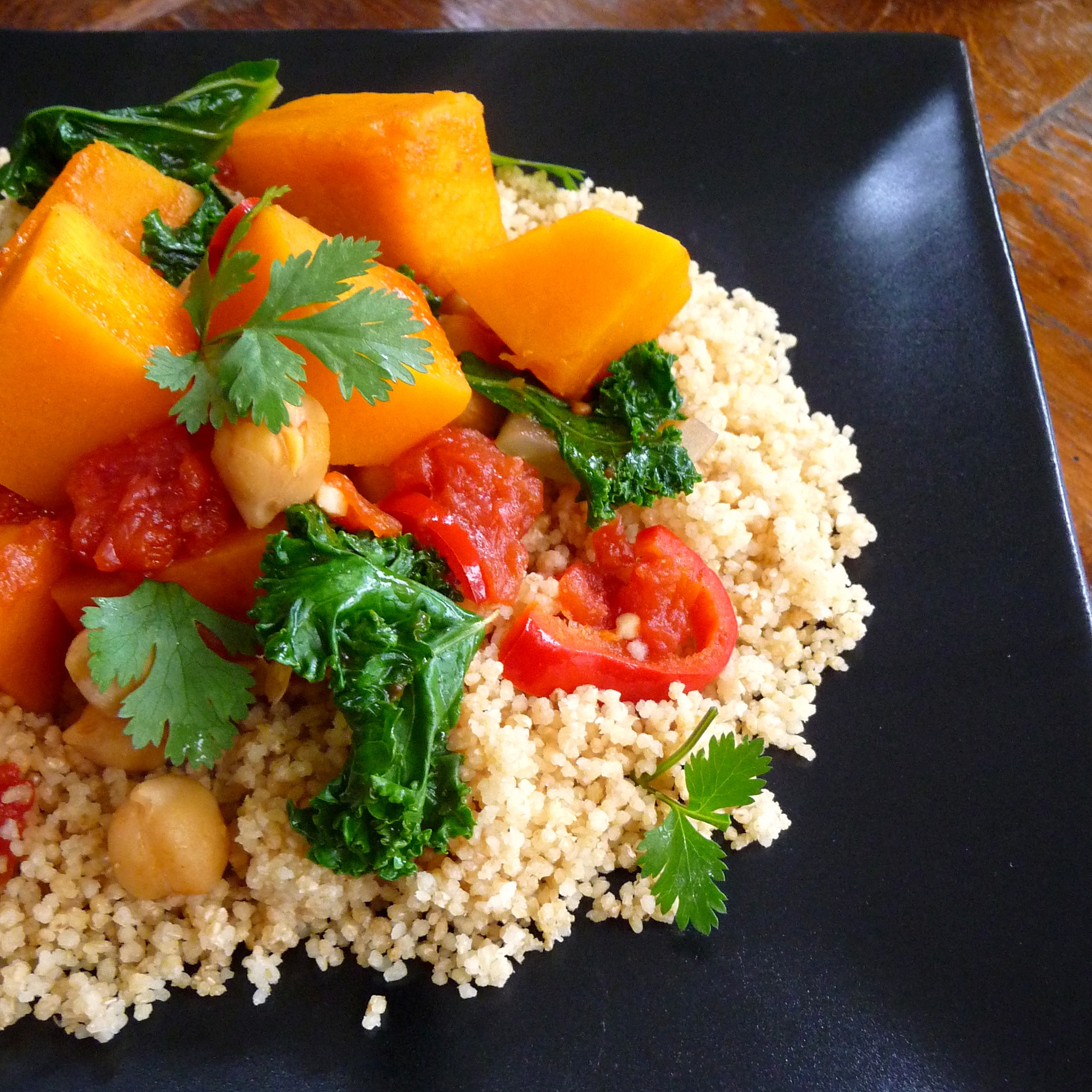 Butternut Squash, Tomato and Chickpea Ragout with Kale and Couscous