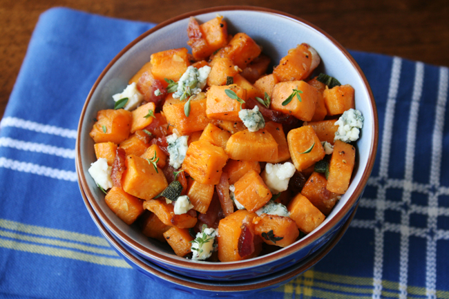 Butternut Squash with Bacon and Blue Cheese