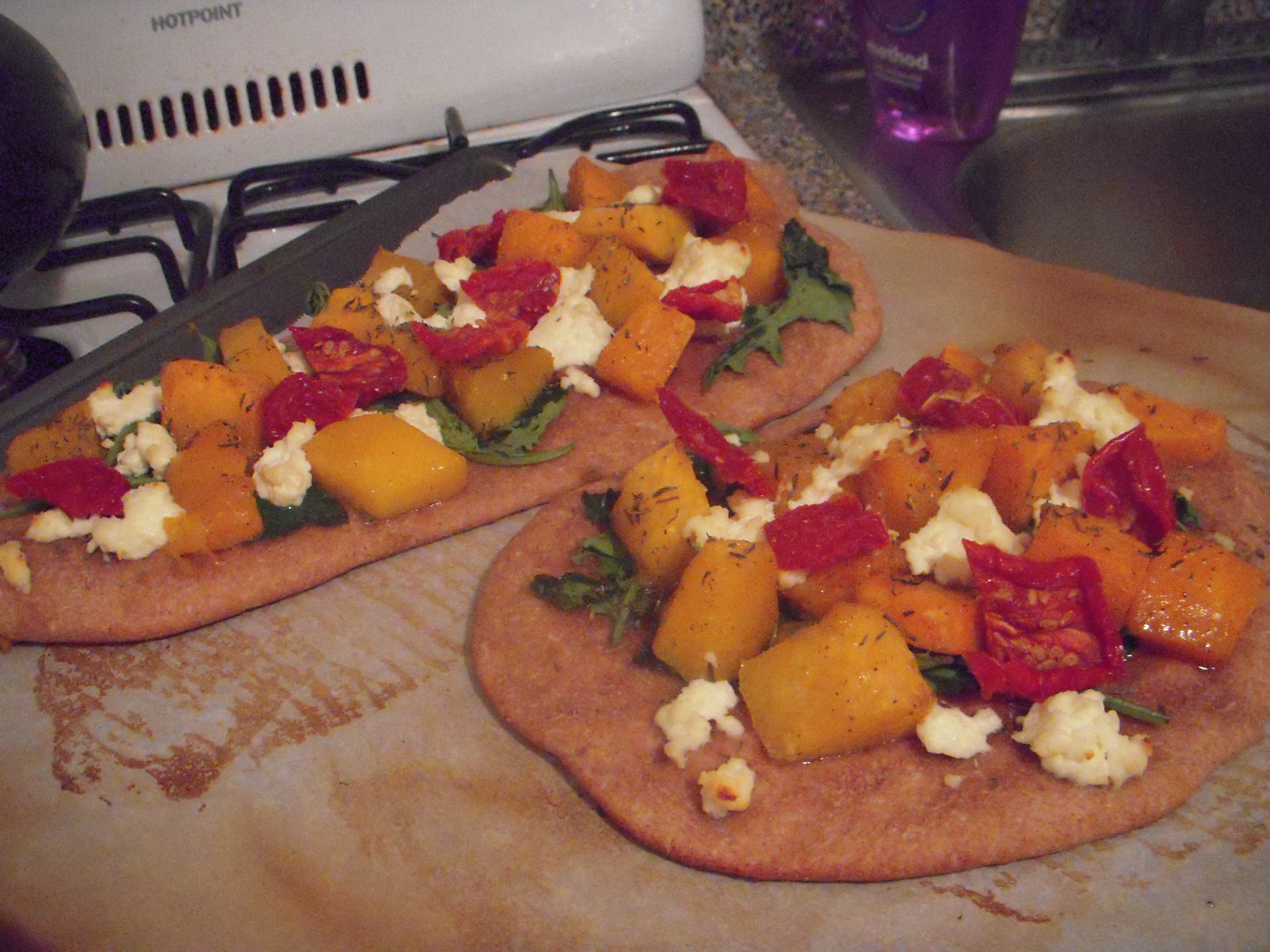 Roasted butternut squash and fresh ricotta flatbread