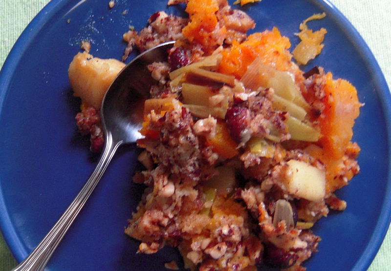 Butternut squash gratin with aged gouda and toasted hazelnut topping