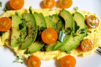 Fresh Herb & Goat Cheese Omelet with Avocado & Pear