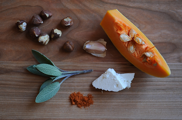 Caramelized Butternut Squash Wedges with a Sage Hazelnut Pesto