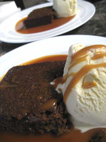 Warm Gingerbread With Pear Ice Cream and Caramel Sauce