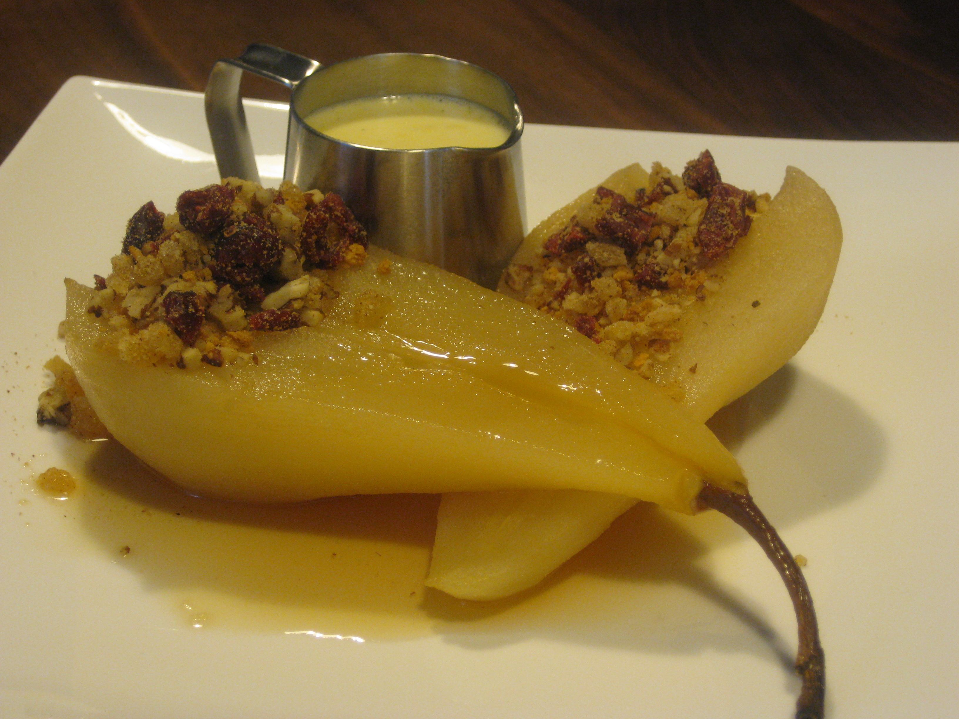 Ginger Poached Pears with Honeyed Vanilla Custard