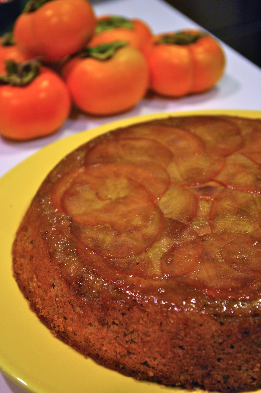 Maple Persimmon Upside-Down Cake with Maple Cream