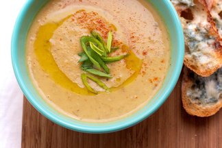 Roasted Potato Leek & Beer Soup with Blue Cheese Toasts 