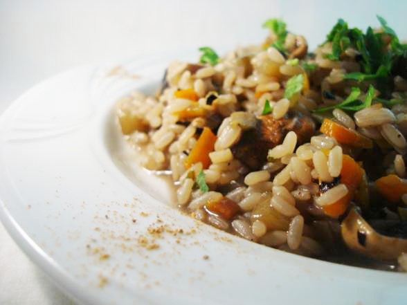 Aubergine and Mushroom Risotto