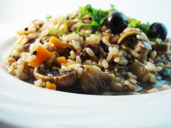 Aubergine and Mushroom Risotto