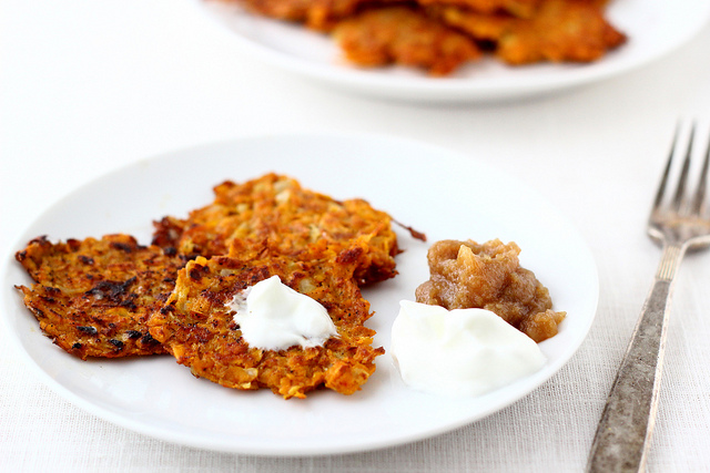 Spiced Sweet Potato Latkes with Yogurt