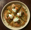 Rosti with Gravlax, Caper Berries and Horseradish Cream