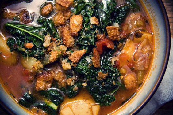 Roasted Tomato & Rosemary Soup with Kale & Potatoes 