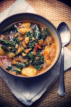 Roasted Tomato & Rosemary Soup with Kale & Potatoes 