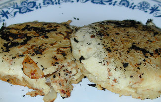 Pupusas stuffed with sauted mushrooms and pesto