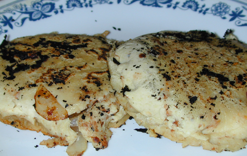 Pupusas stuffed with sauted mushrooms and pesto