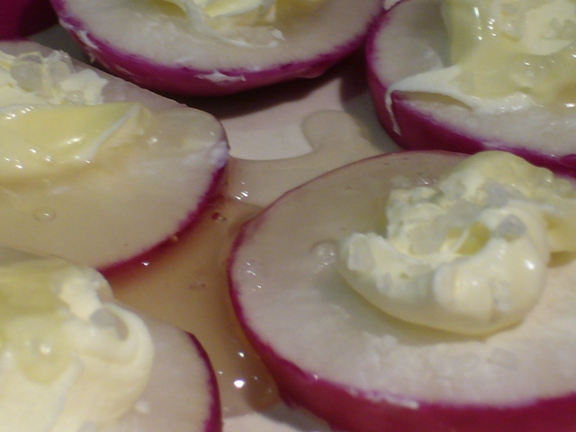Radish, Mascarpone, Honey, Salt
