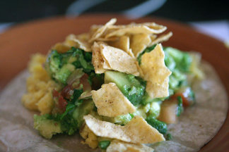 Taco-Style Scrambled Eggs with Guacamole and Corn Chips