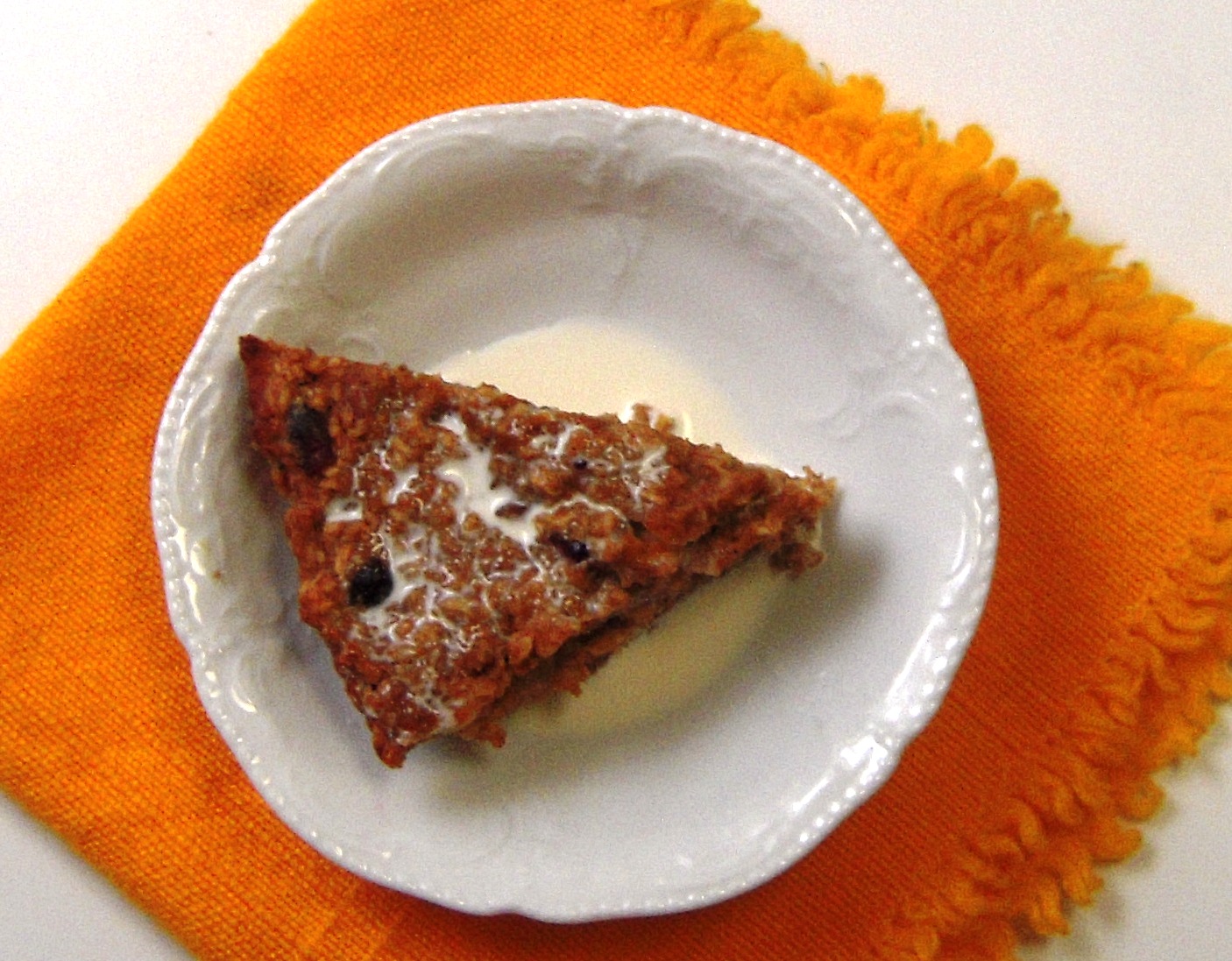 Pumpkin  Baked Oatmeal with Brandied Cranberries and White Chocolate