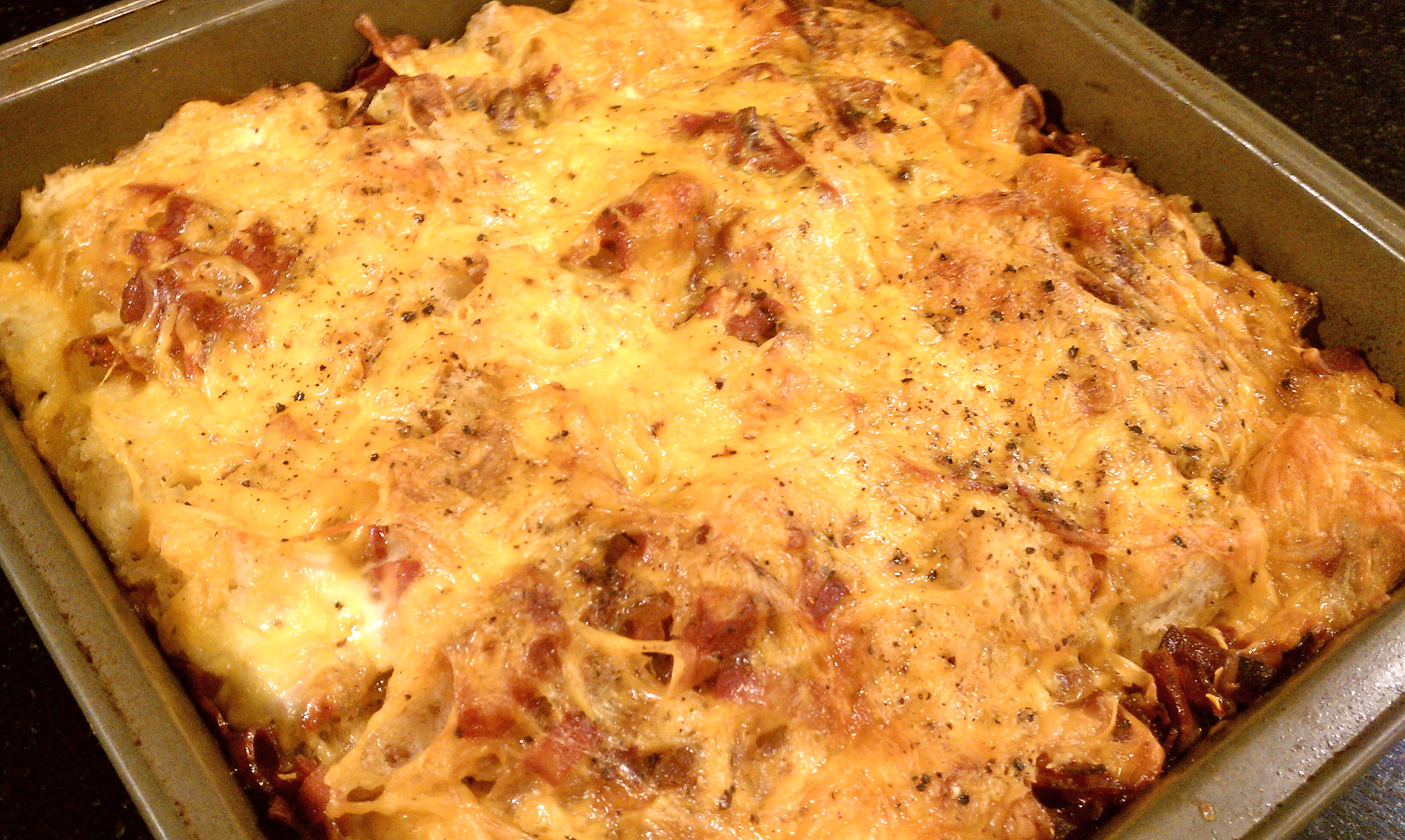 Bacon, Cheddar, Spinach and Tomato Strata
