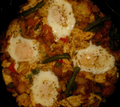 Moroccan Chicken Hash with Harissa Cream