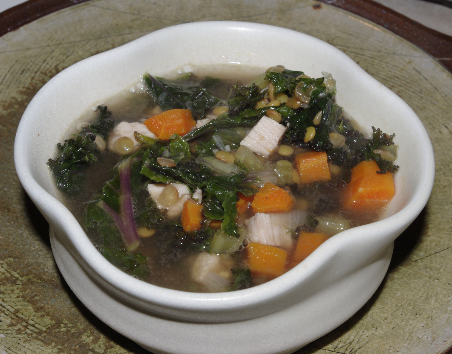 Lentil and Smoked Turkey Soup with Purple Kale