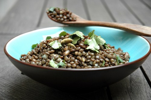 Warm Lentil Salad with Roast Vegetables and Mozzarella