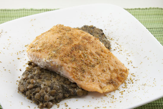 Spiced Salmon over Coconut Lentils
