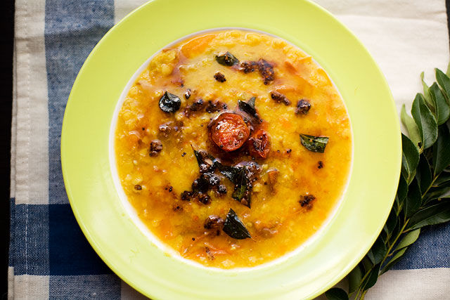 Tomato tadka dal (Indian style lentil soup)