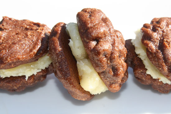 Chewy Chocolate Ginger Macarons with Ginger Coconut White Chocolate Ganache