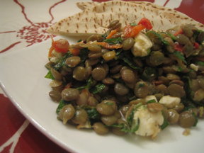 Lentil Salad with Feta, roasted red peppers and herbs