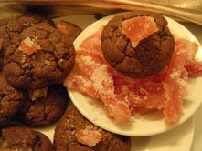 Chocolate Cookies with Crystallized Grapefruit Zest and Cocoa Nibs