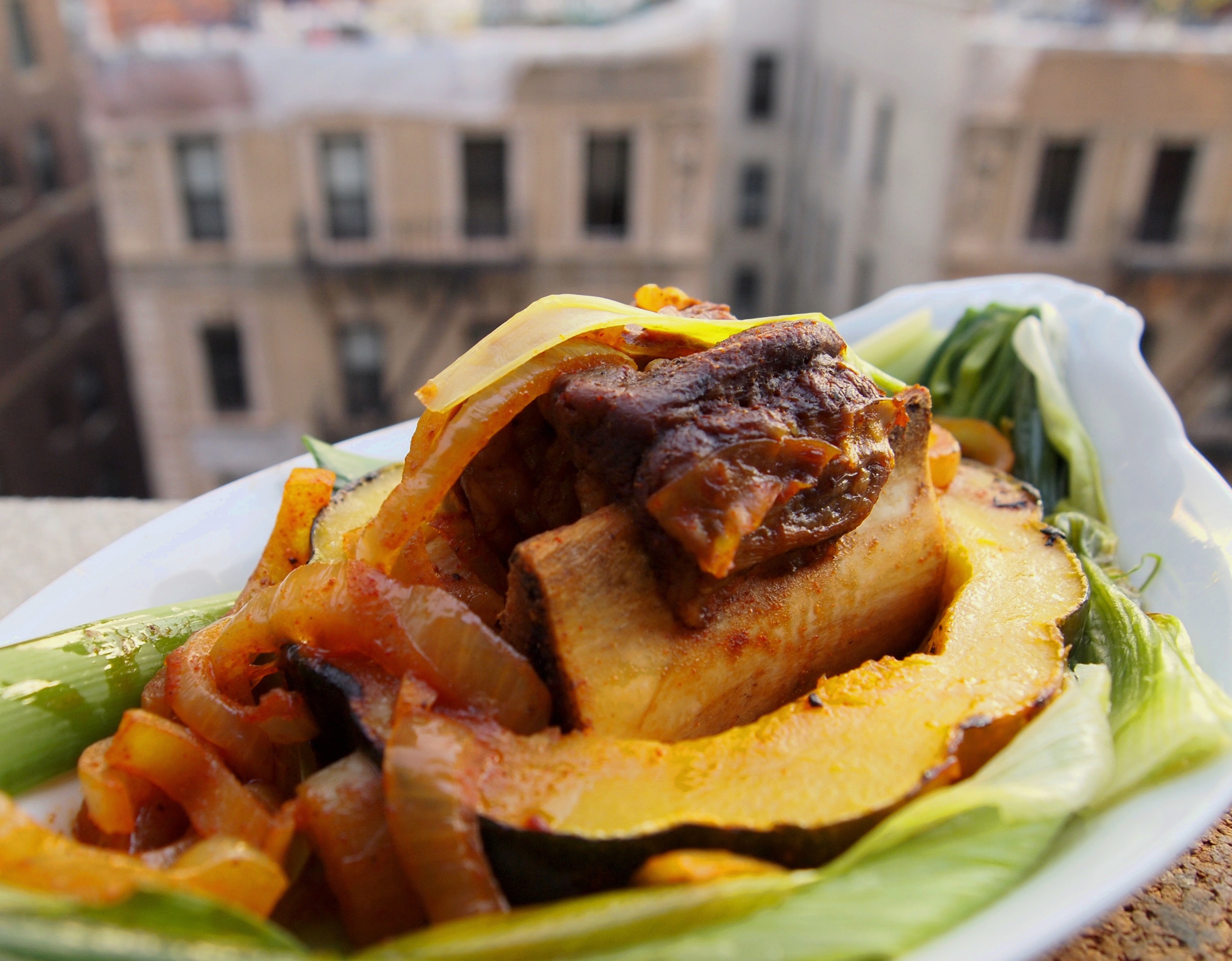 Oven-BBQ Short Ribs with Squash and Leeks 