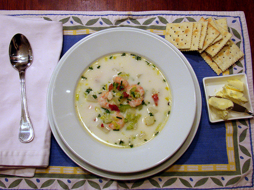 Maine Shrimp Chowder with Crispy Pancetta and Chives