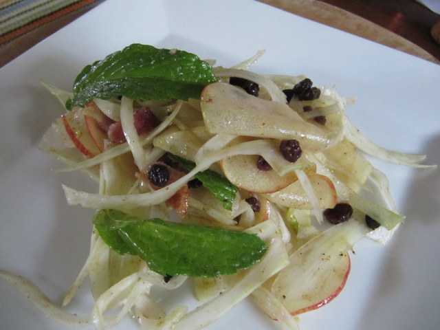 Shaved Fennel and Apple Salad with Sultanas, Mint, and Almonds 