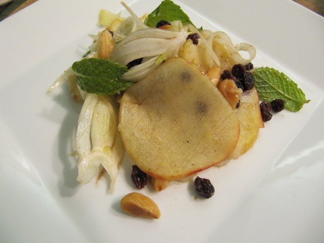 Shaved Fennel and Apple Salad with Sultanas, Mint, and Almonds 