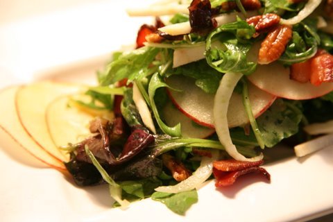 Not-Too-Virtuous Salad with Caramelized Apple Vinaigrette