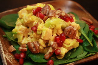 Spicy and Sweet Chicken Apple Salad with Pomegranates and Pecans