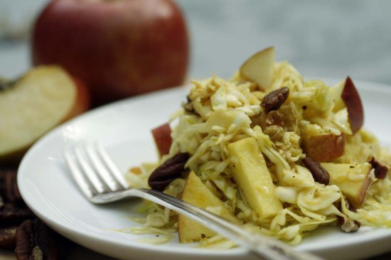 Apple and cabbage salad with apple molasses dressing