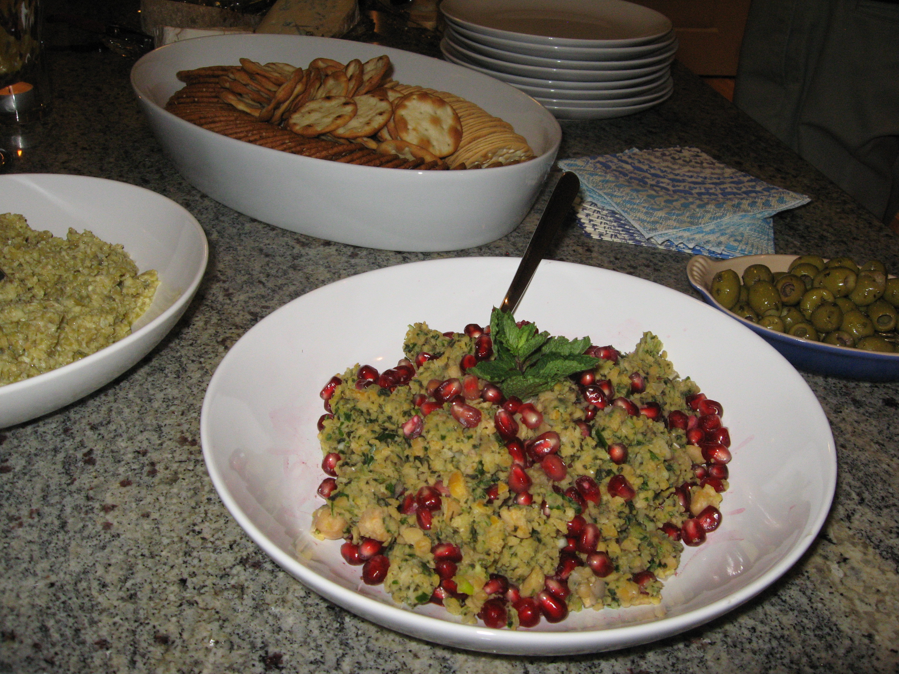 Chickpea, Mint and Pomegranate Crostini