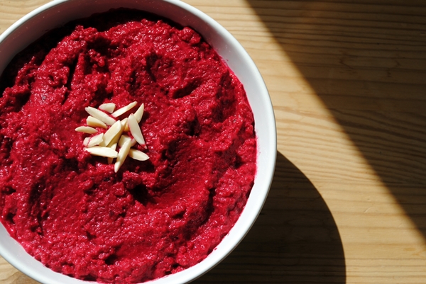 Garlicky Beet, Chickpea and Almond Dip