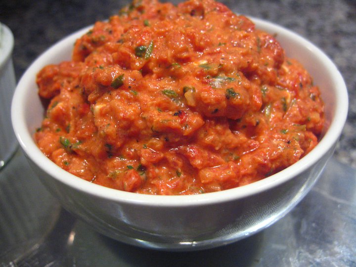 Roasted Red Pepper Dip with Green Herbs