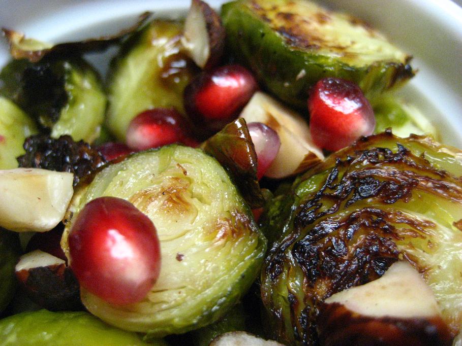 Roasted Brussels Sprouts with Hazelnuts and Pomegranate